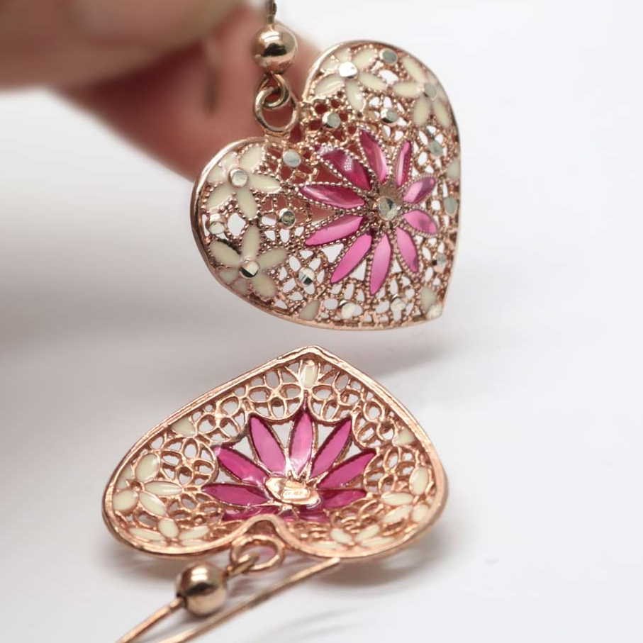 Orecchini Pendenti Cuore in Filigrana, Argento 925