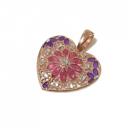 Collana con Cuore Rosone in Filigrana Preziosa, Argento s925