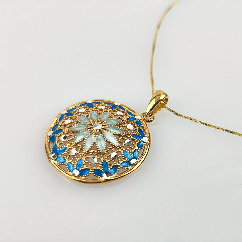 Collana con Ciondolo Rosone in Filigrana Preziosa, Argento s925