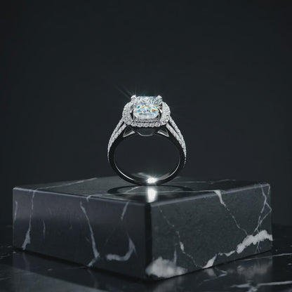 Anello Solitario Quadrato Barocco, in MOISSANITE certificata, in Argento S925