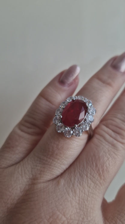 Anello Ovale Regina rosso, in Argento s925