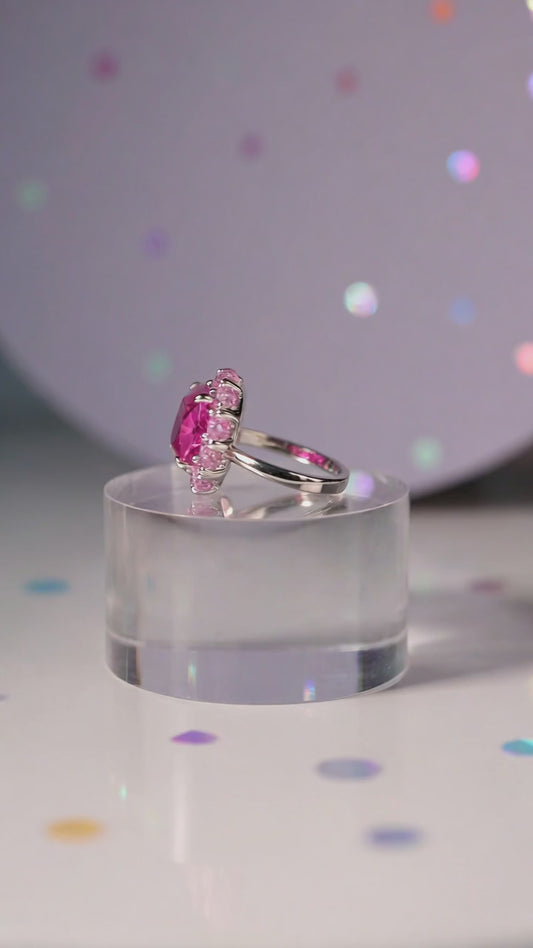 Anello Quadrato Brilliance Rosa, Argento s925