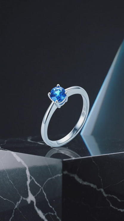 Anello Solitatio 4mm color TANZANITE, in ARGENTO S925