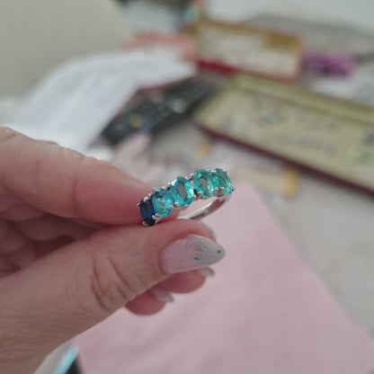 Anello SemiVeretta Ovali Degradè Azzurri e Paraiba, ARGENTO S925