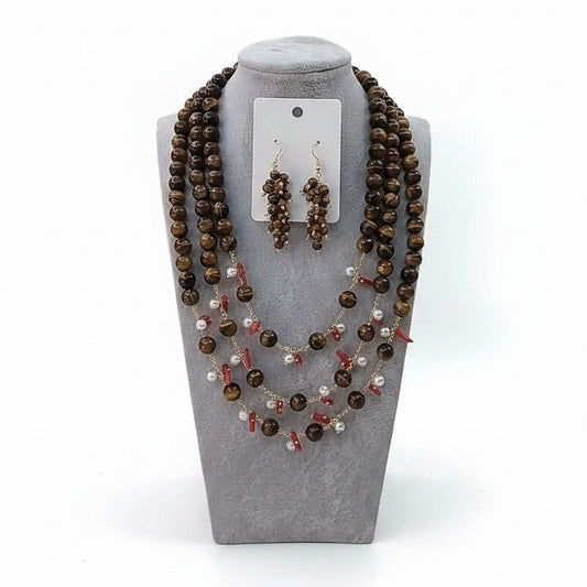 Long Necklace with Multicolor Sapphire Stones, S925 Silver and Gold