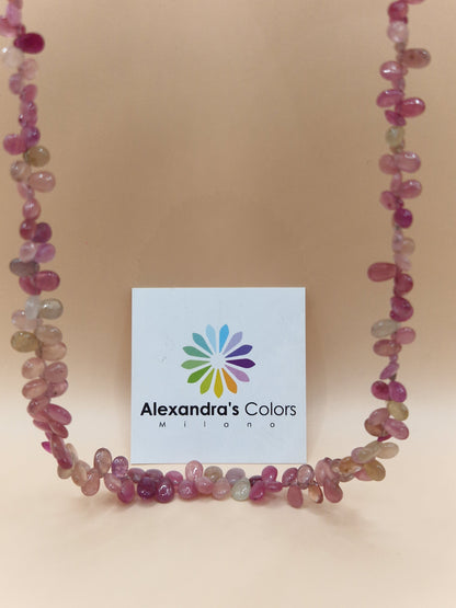 Collana Preziosa di Gocce di Zaffiro MUlticolor, Argento s925, Realizzata a mano