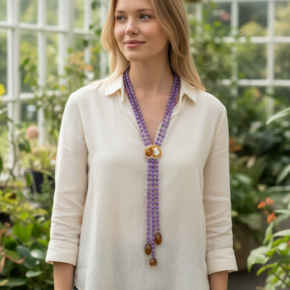 Long Necklace with Multicolor Sapphire Stones, S925 Silver and Gold