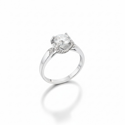 Anello Solitario Sospeso in MOISSANITE certificata, in Argento S925