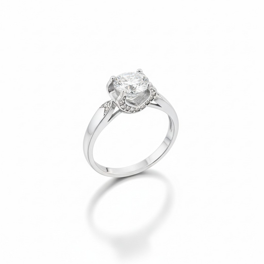 Anello Solitario Sospeso in MOISSANITE certificata, in Argento S925