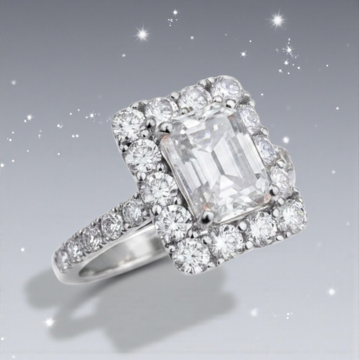 Anello Rettangolare Princess in MOISSANITE USA, in Argento S925