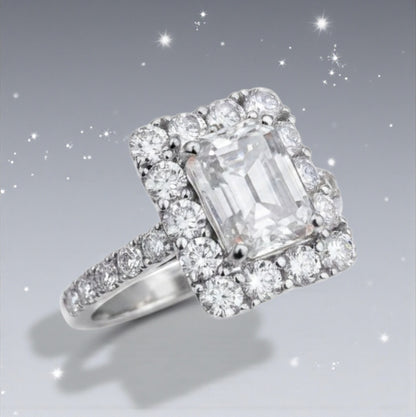 Anello Rettangolare Princess in MOISSANITE USA, in Argento S925