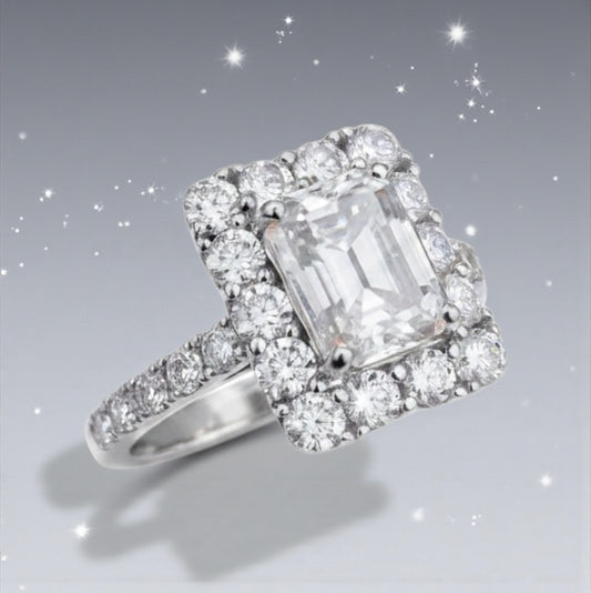 Anello Rettangolare Princess in MOISSANITE USA, in Argento S925