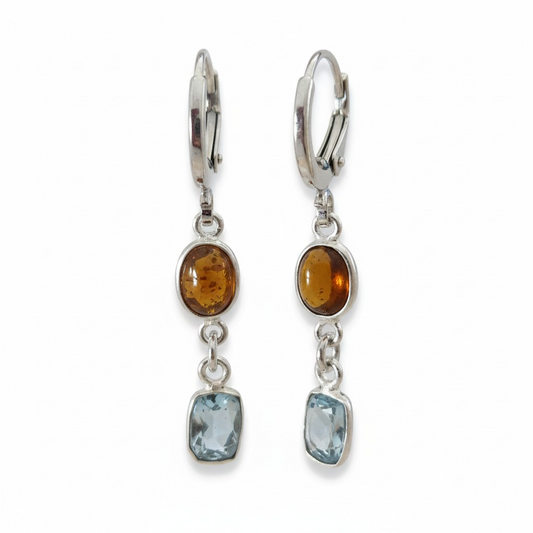 Orecchini Pendenti Con doppia pietra, in Argento S925