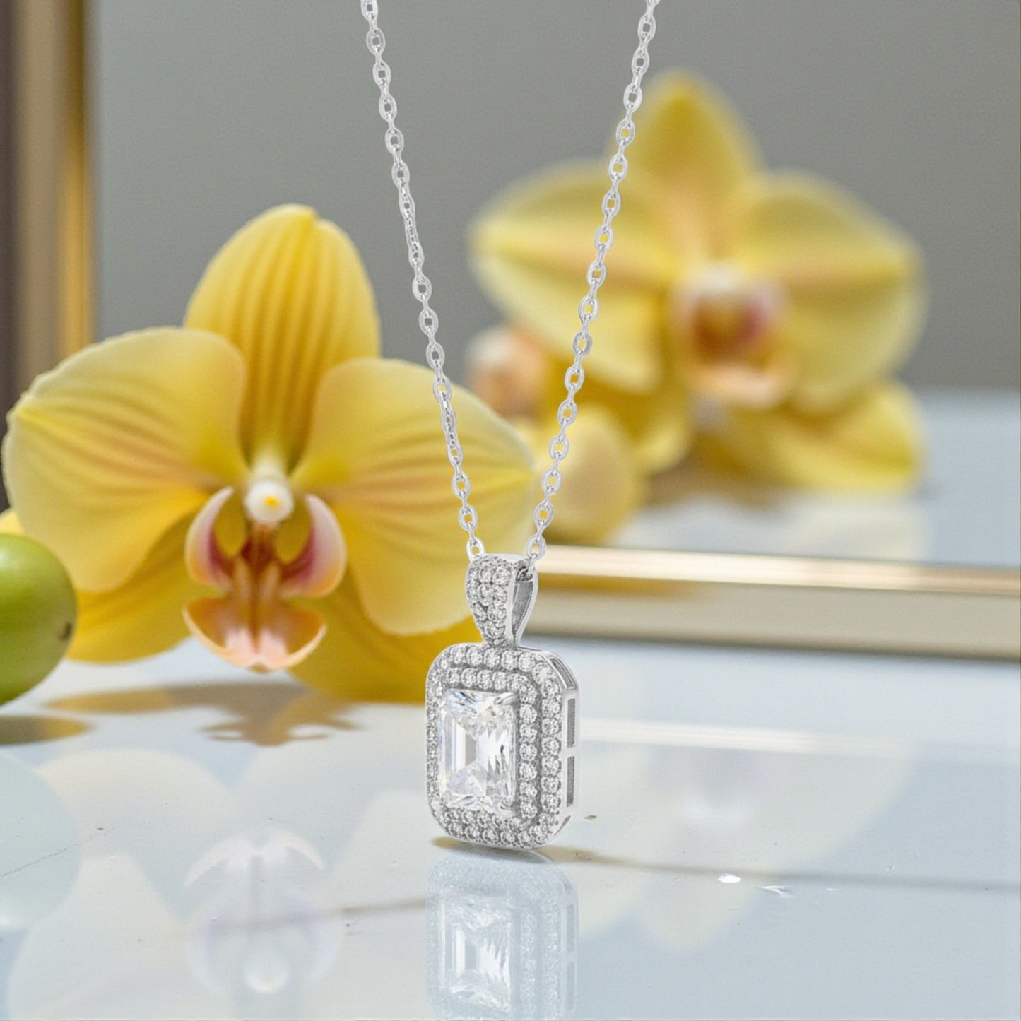 Collana Rettangolo Luxury in MOISSANITE USA, in Argento S925