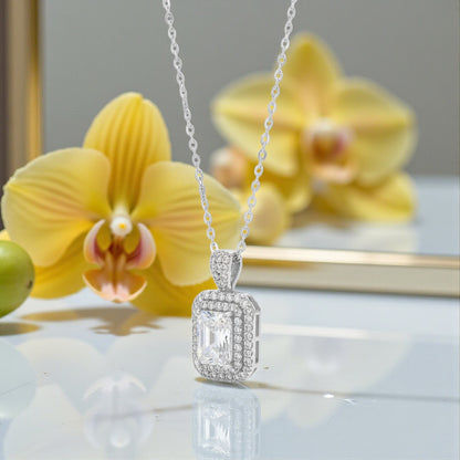 Collana Rettangolo Luxury in MOISSANITE USA, in Argento S925