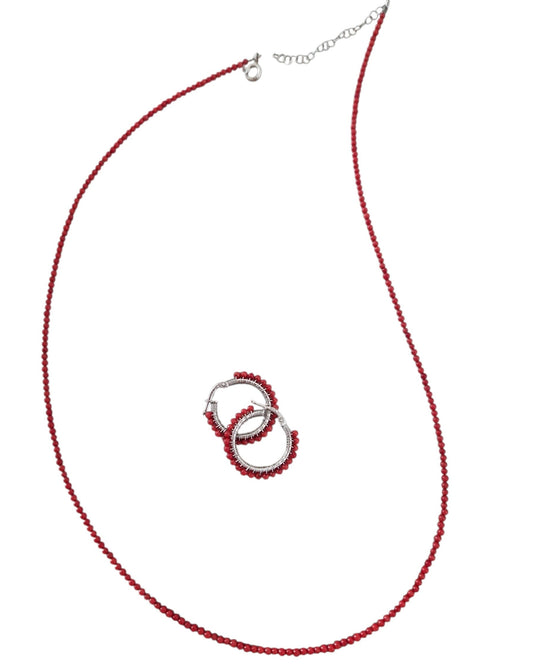 Collana con Perline di Corallo Rosso, in Argento s925