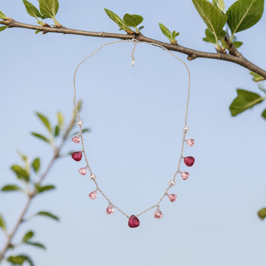 Collana Gocce Rosa e Rosso Ciliegia, Argento s925