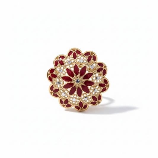 Anello Fiore Rosso in Filigrana Pregiata, Argento 925 e Bagno in Oro