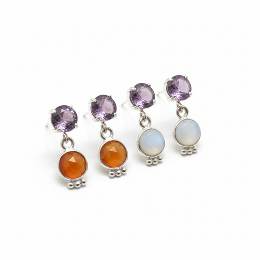 Orecchini Pendenti Pietre Tonde, in Argento S925