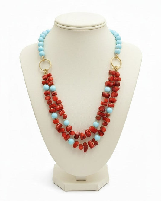Collana Maxi con Pietre di Pasta di Turchese e Corallo rosso