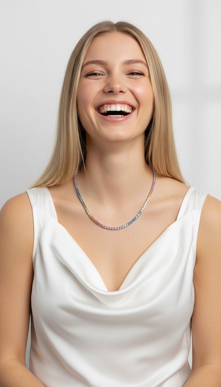 3mm ColorBlock Rose Gold, 925 Silver Tennis Necklace - OUTLET