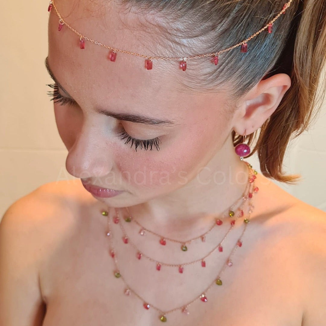 Collana con Rettangolini In Zircone Multiciondolo, Argento S925