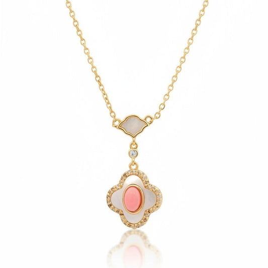 Collana Modello CASSANDRA, con madreperla e quaro rosa, in ACCIAIO inox