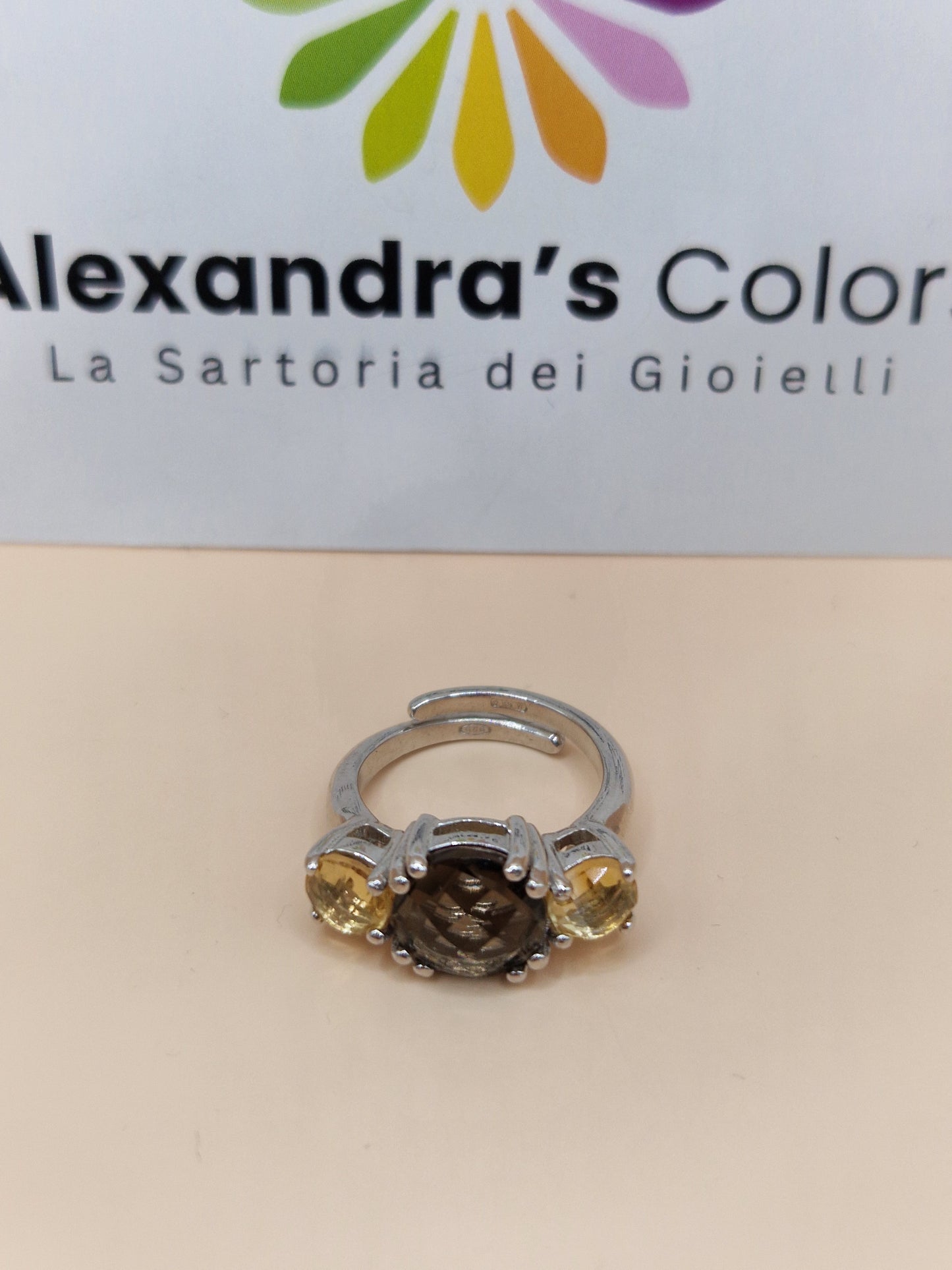 Anello Pregiato Quarzo Fumè e Citrino, Argento s925