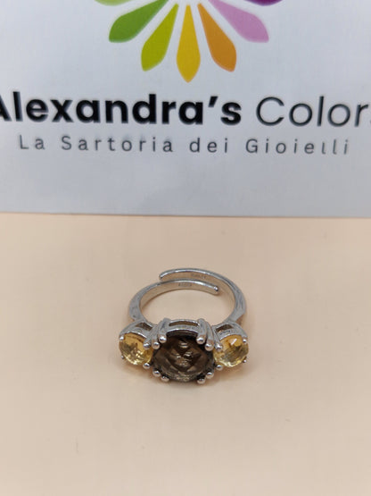 Anello Pregiato Quarzo Fumè e Citrino, Argento s925
