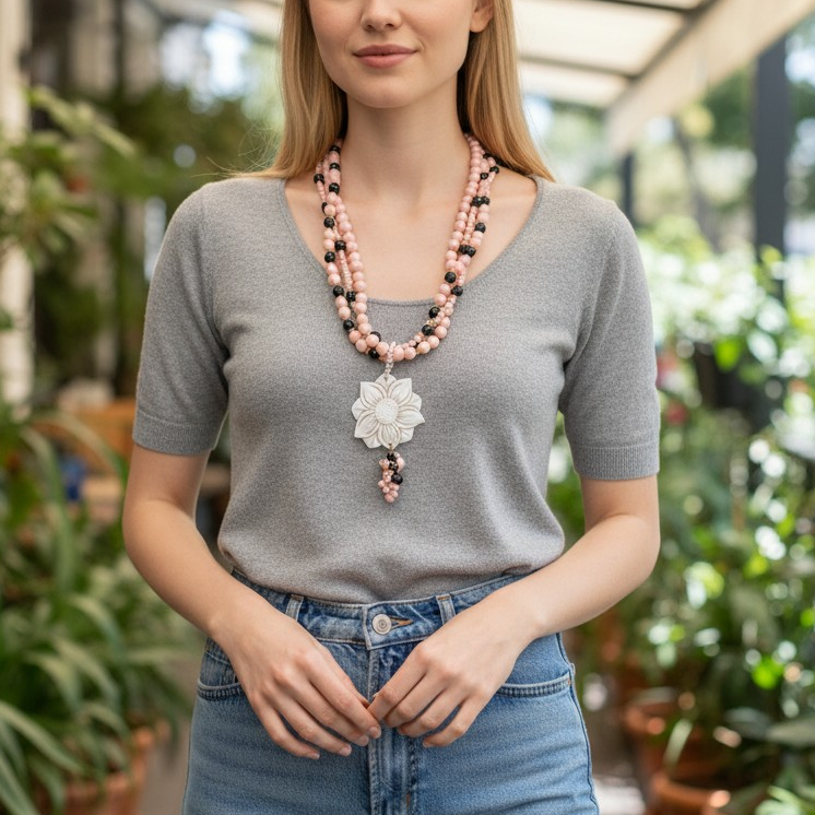 Long Necklace with Multicolor Sapphire Stones, S925 Silver and Gold