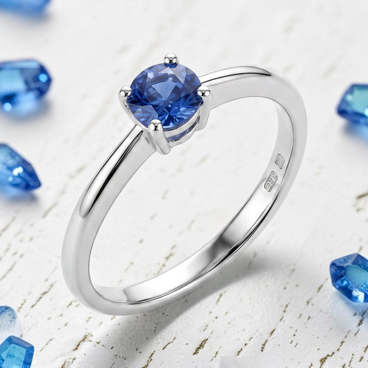 Anello Solitatio 4mm color TANZANITE, in ARGENTO S925