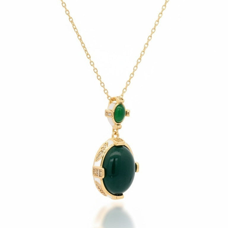 Collana Modello ARIANNA, con onice verde, in ACCIAIO inox