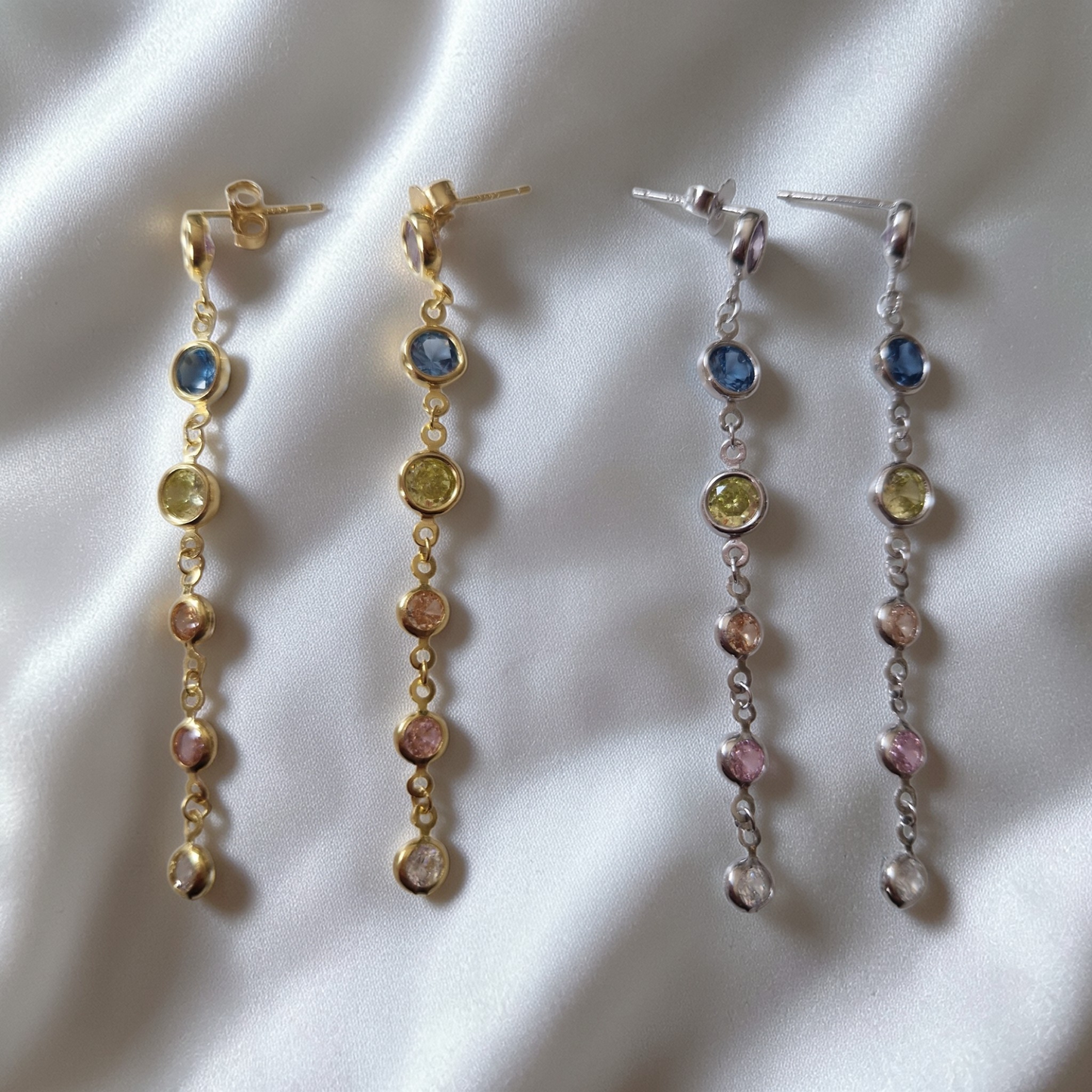 Orecchini Pendenti Punti Luce Multicolor, Argento s925