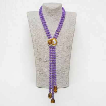 Long Necklace with Multicolor Sapphire Stones, S925 Silver and Gold