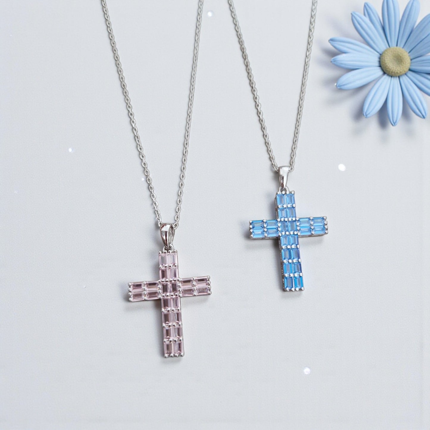 Round Zircon Cross Pendant, many Colors, Sterling Silver s925