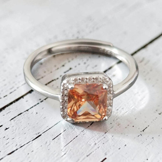 Anello Quadrato Arancio, ARGENTO S925 e zirconia