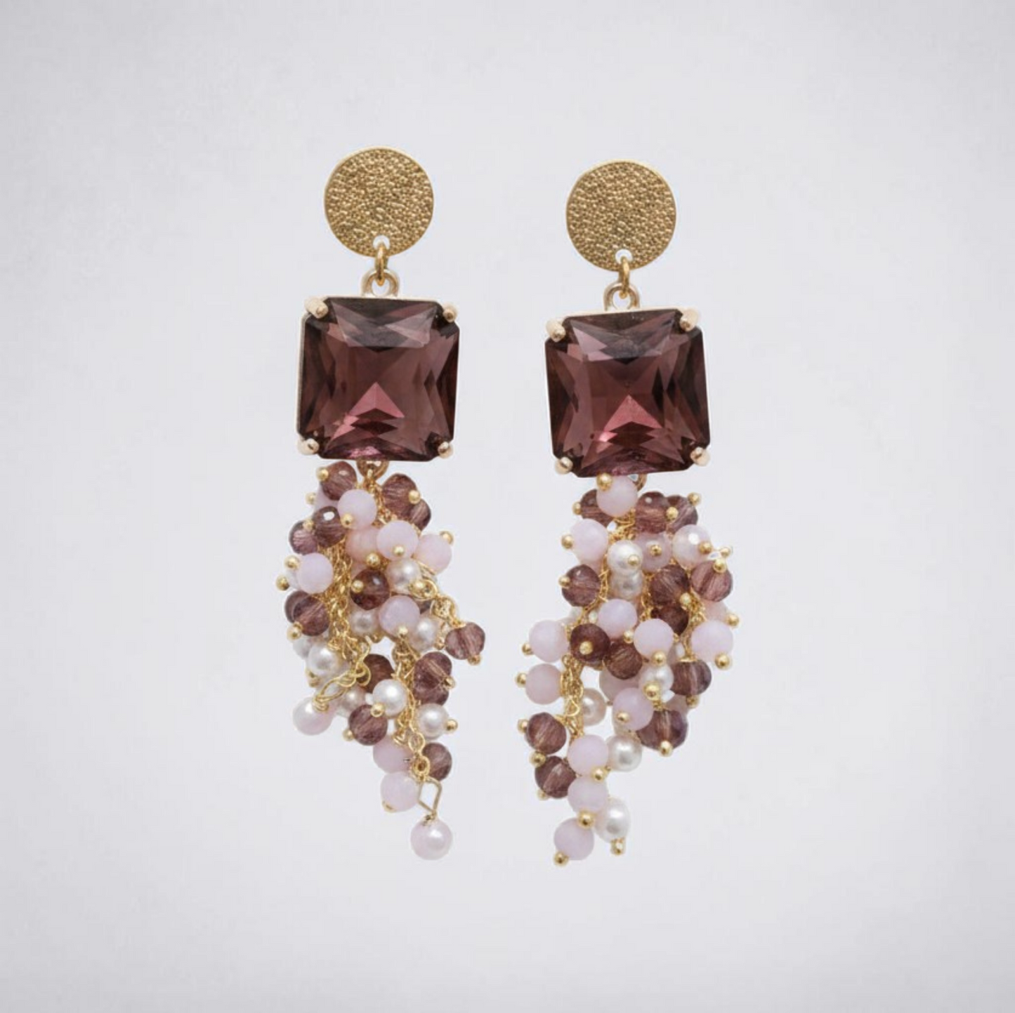 Orecchini Pendenti A Grappolo, Brown e Rosa Chiaro