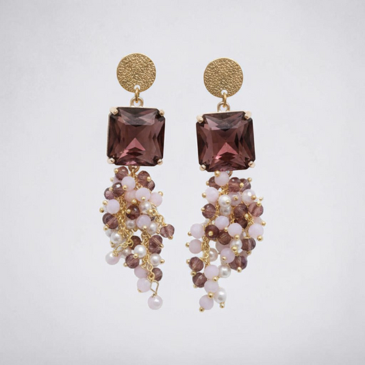 Orecchini Pendenti A Grappolo, Brown e Rosa Chiaro