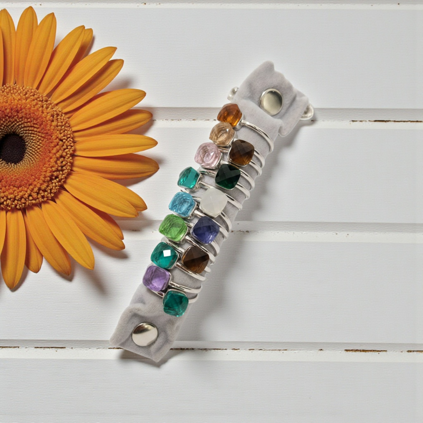 Mini Square Stone Rings, in S925 Silver