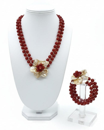 SET Collana Maxi Fiore con Rubino Sintetico e Conchiglia