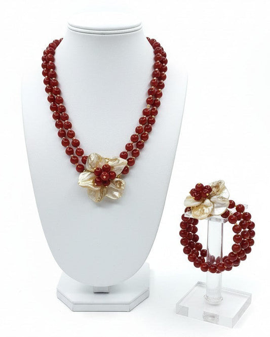 SET Collana Maxi Fiore con Rubino Sintetico e Conchiglia