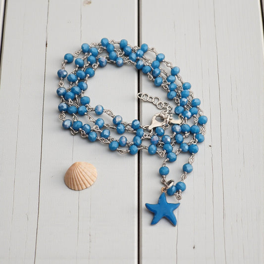 Collana Stile rosario Cristallo azzurro, in Argento s925