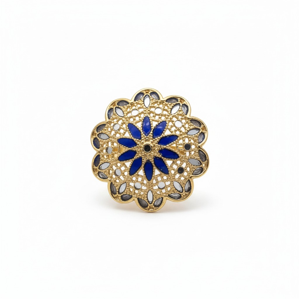 Anello Fiore in Filigrana Blu Pregiata, Argento 925 e Bagno in Oro 18k