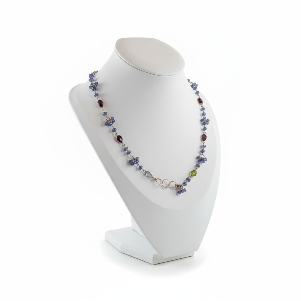 Collana realizzata a mano, in Calcedonio e Pietre miste, Argento s925