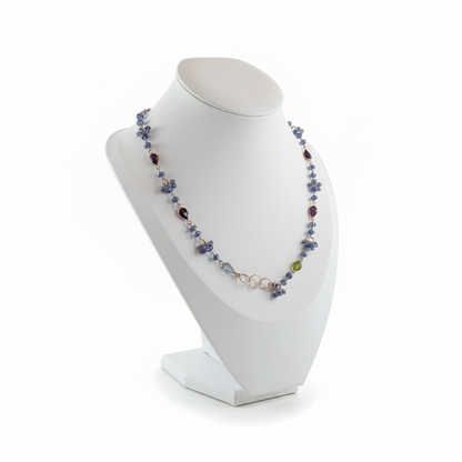 Collana realizzata a mano, in Calcedonio e Pietre miste, Argento s925