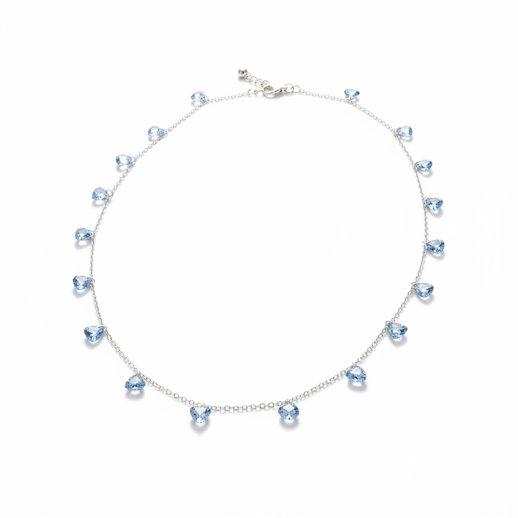 Multi-Pendant Zircon Heart Necklace, S925 Silver