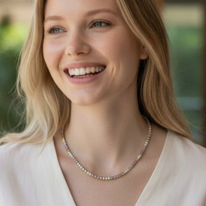 Harlequin Tennis Necklace, 3mm, 925 Silver and Zirconia