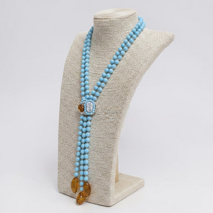 Collana Lunga ad Y con Pasta di Turchese e Ambra
