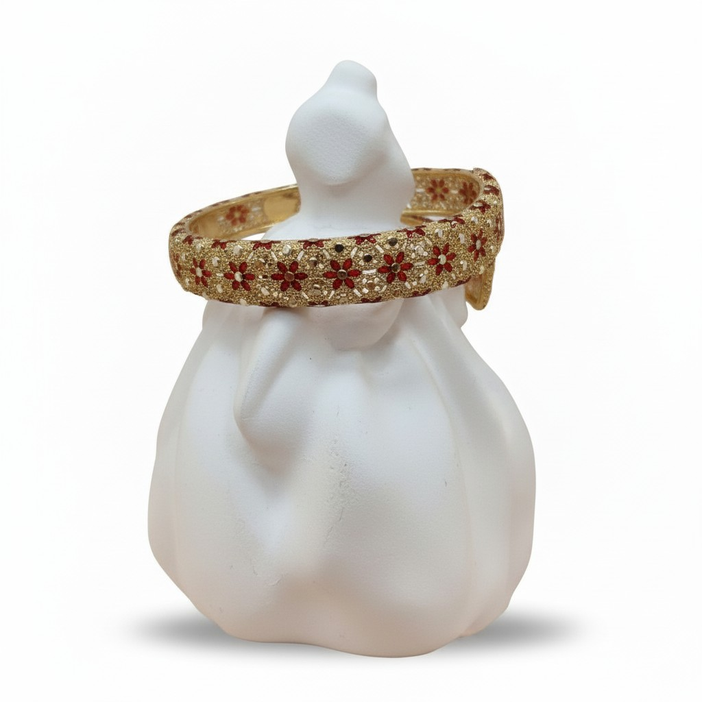 Bracciale rigido contrariè, in Filigrana e fiori rossi, Argento 925 e Bagno in Oro