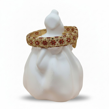 Bracciale rigido contrariè, in Filigrana e fiori rossi, Argento 925 e Bagno in Oro